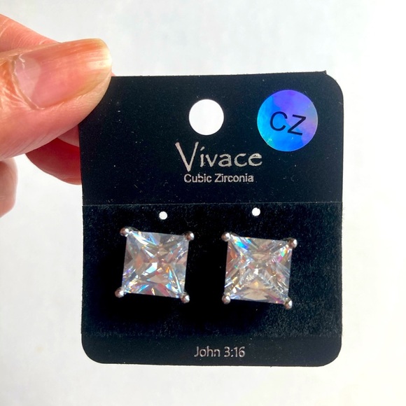 Cushion Cut CZ Earrings - Picture 1 of 4